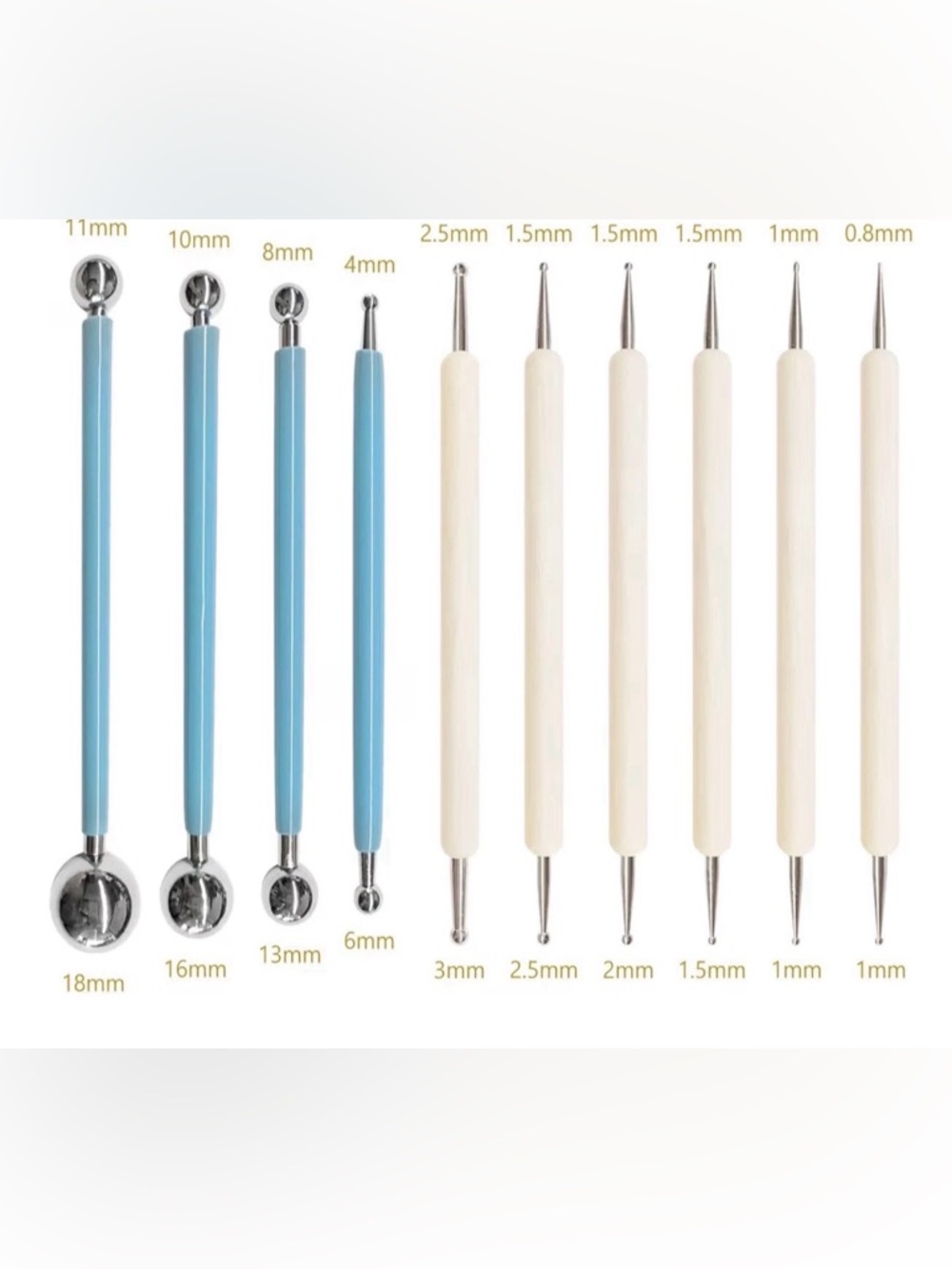 10pcs Stainless Steel Silicone Handle Ball Pointed Sculpting Tools